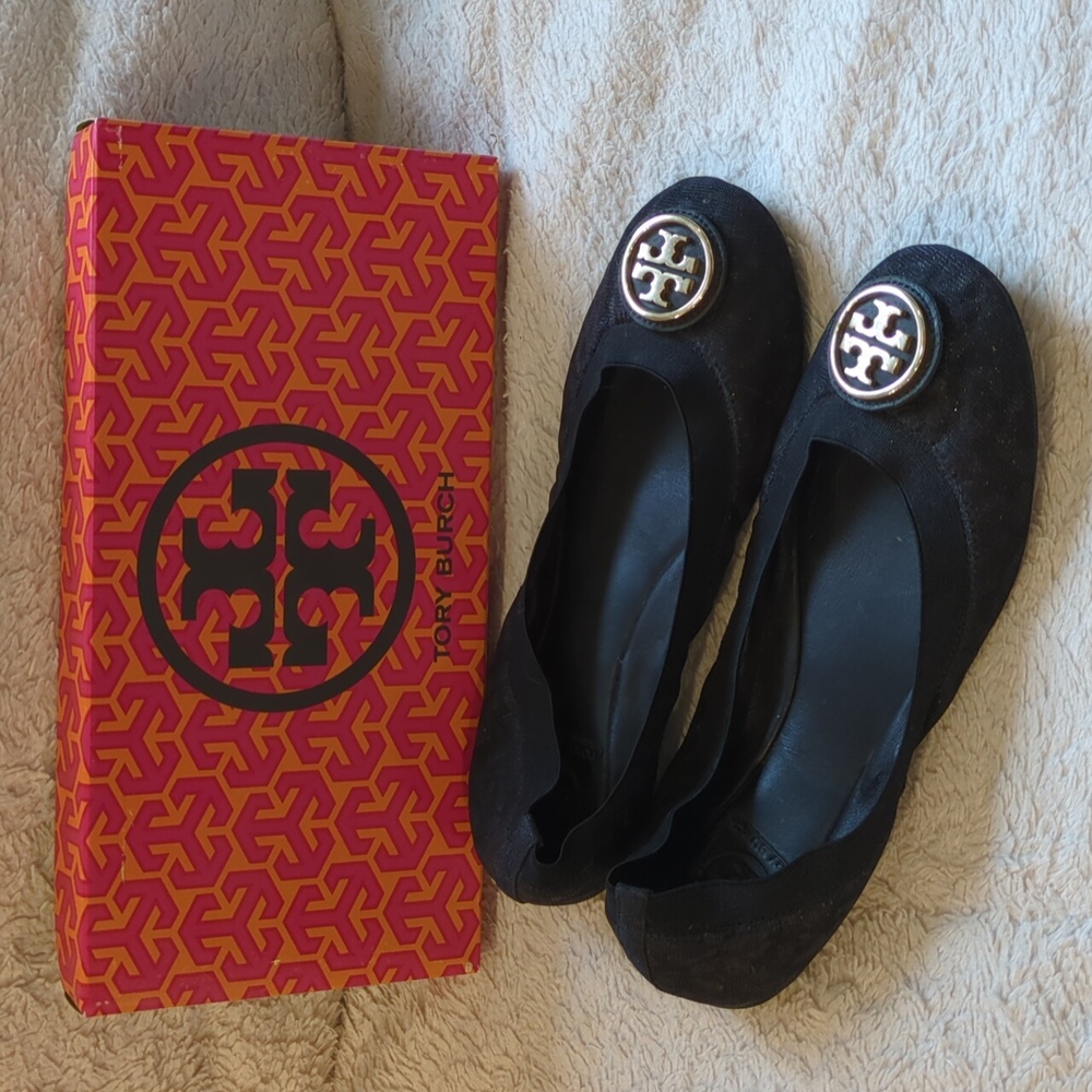 Tory Burch 'Caroline 2' Black Cheetah Flats Size 8